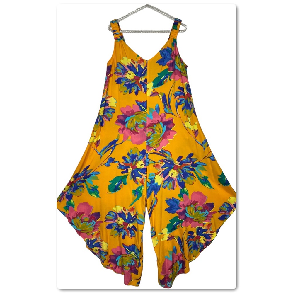 MSK Jumpsuit Asymmetrical Flowing Hemline Colorful Floral Size M Medium